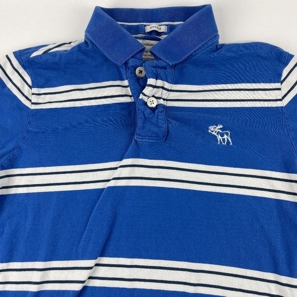 Abercrombie & Fitch Polo Boys Medium Muscle Blue Striped Short Sleeve - Picture 4 of 10